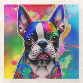 Kleurrijke Boston Terrier Paint Splashes Glazen Onderzetter