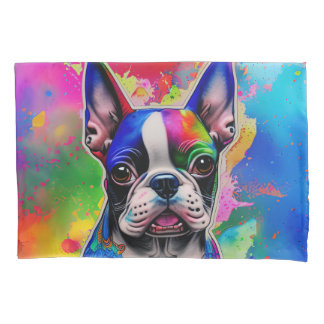Kleurrijke Boston Terrier Paint Splashes Kussensloop