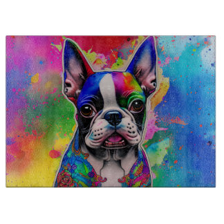 Kleurrijke Boston Terrier Paint Splashes Snijplank