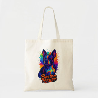 Kleurrijke Boston Terrier Pop Art Portret Tote Bag