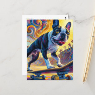Kleurrijke Boston Terrier Skateboarden Briefkaart