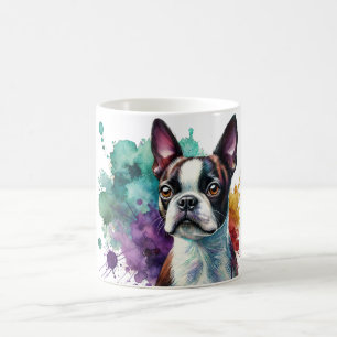 Kleurrijke Boston Terrier Waterverf Art Mok