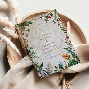 Kleurrijke Botanische Bes Bruiloft Kaart