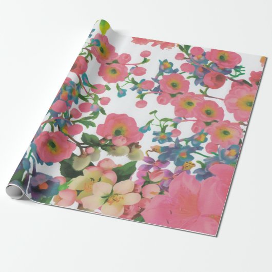 Kleurrijke botanische bloemen cadeaupapier (Uitgerold)