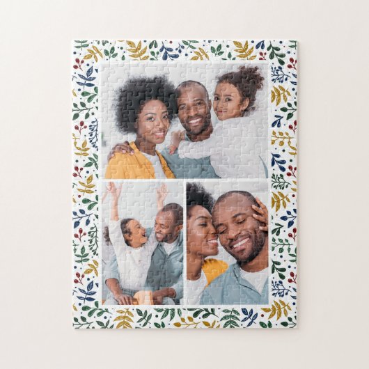 Kleurrijke Botanische Drie Fotocollage Legpuzzel (Verticaal)