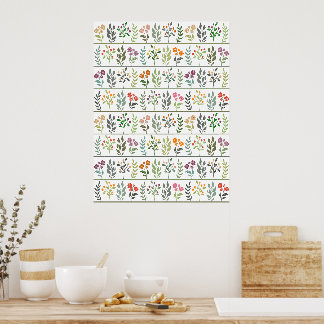 Kleurrijke Botanische Herbarium Planten Muurkunst Poster