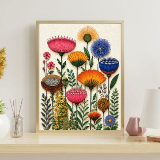 Kleurrijke Botanische Kunst Bloemrijke Tuin Illust Poster