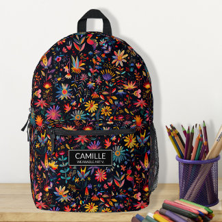 Kleurrijke Botanische Kunst Midnight Naam Custom Bedrukte Rugzak