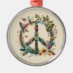 Kleurrijke botanische vrede symbool hippie stijl metalen ornament