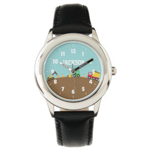 Kleurrijke bouwvoertuigen kids horloge