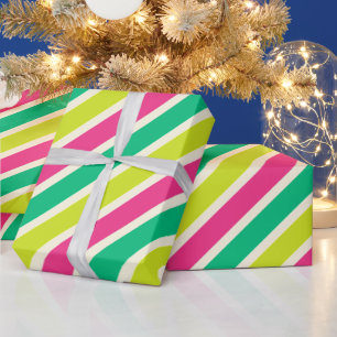 Kleurrijke brede strepen Modern Christmas Green Re Cadeaupapier