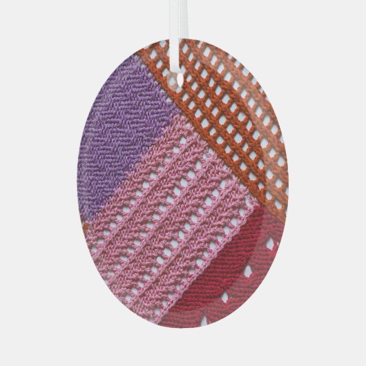 Kleurrijke brei: Abstracte patchwork textuur. Glas Ornament (Voorkant links)