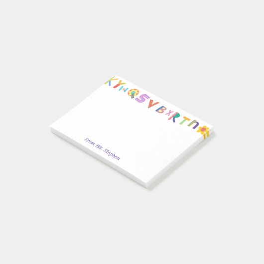 Kleurrijke brief aangepaste naam leraar post-it® notes (Schuin)