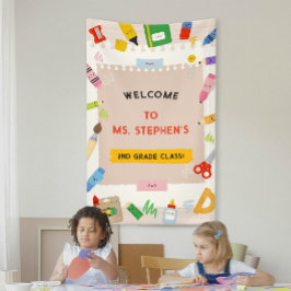 Kleurrijke Briefpapier Teacher Classroom Welkomstb Spandoek