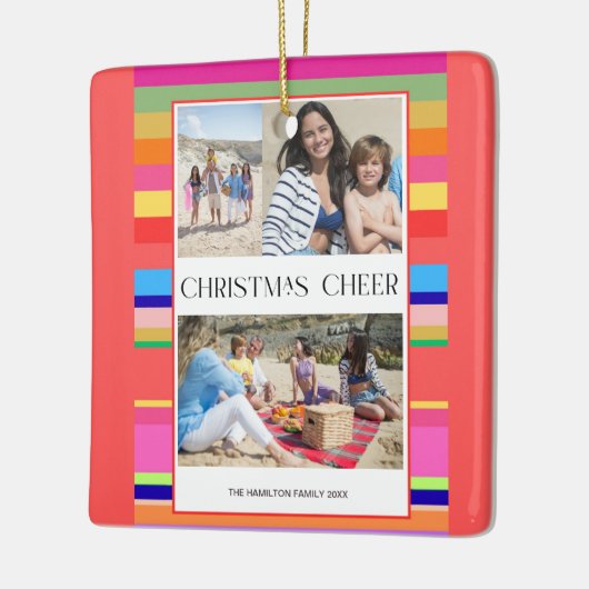 Kleurrijke Bright 4 foto Modern Kerstmis Keramisch Ornament (Links)