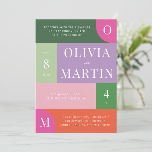 Kleurrijke Bright en Bold Sinaasappel en Roze Brui Kaart (Staand voorkant)