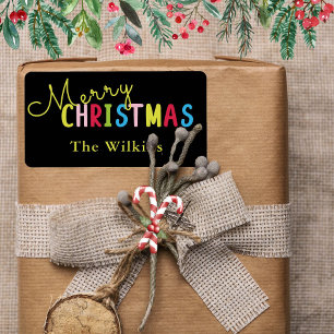 Kleurrijke Bright Merry Christmas Custom Gift Zwar Etiket