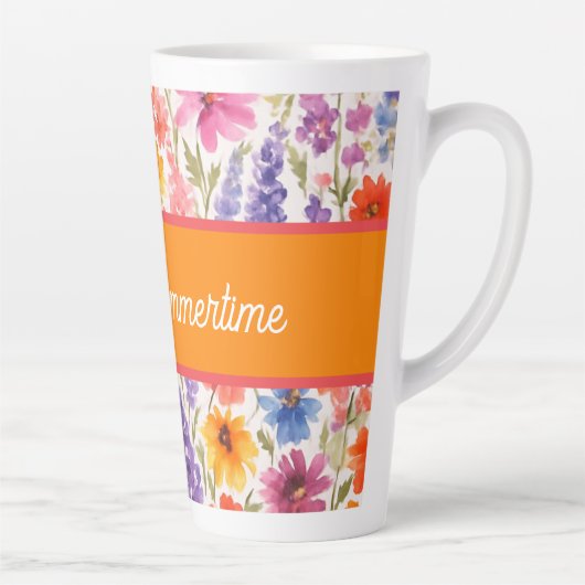 Kleurrijke Bright Summer bloementuin bloei Latte Mok (Rechts)