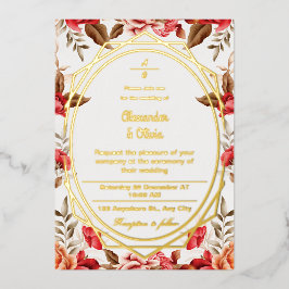 Kleurrijke bruiloft moderne botanische bloementuin folie uitnodiging