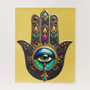 Kleurrijke Bruine Gouden Hamsa Regenboog Kleur Der Legpuzzel