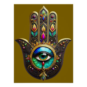 Kleurrijke Bruine Gouden Hamsa Regenboog Kleur Der Perfect Poster