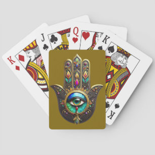 Kleurrijke Bruine Gouden Hamsa Regenboog Kleur Der Pokerkaarten