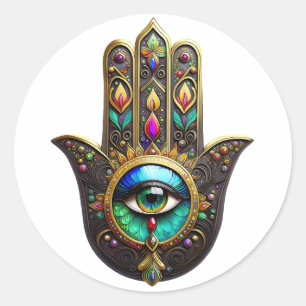 Kleurrijke Bruine Gouden Hamsa Regenboog Kleur Der Ronde Sticker