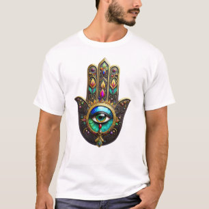 Kleurrijke Bruine Gouden Hamsa Regenboog Kleur Der T-shirt