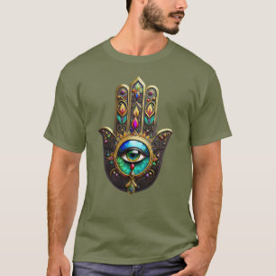 Kleurrijke Bruine Gouden Hamsa Regenboog Kleur Der T-shirt