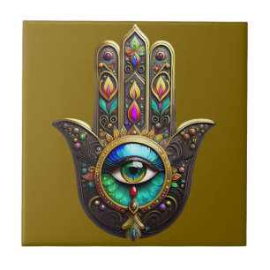 Kleurrijke Bruine Gouden Hamsa Regenboog Kleur Der Tegeltje