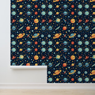 Kleurrijke Buitenruimte Planeten Patroonontwerp Behang