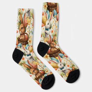 Kleurrijke Bunnies Easter Eggs & Flowers Patroon Sokken