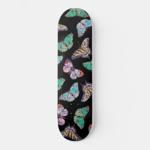 Kleurrijke Butterflies Waterverf Schilderzwart Skateboard
