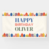 Kleurrijke buurt verjaardagsfeestje spandoek (Horizontaal)