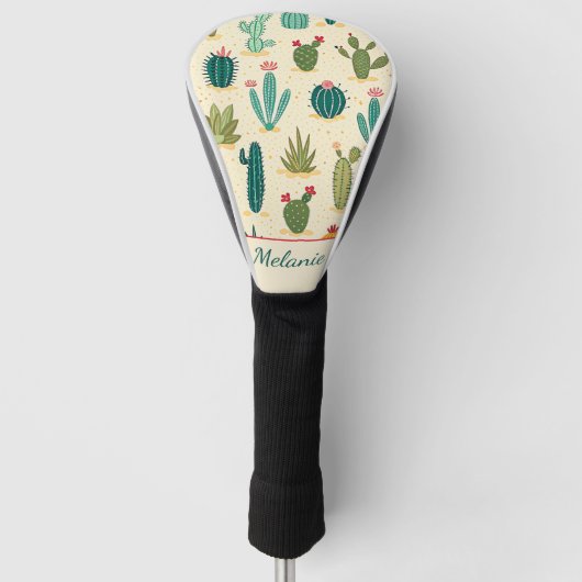 Kleurrijke Cactus Floral gepersonaliseerde naam Golfheadcover (Voorkant)