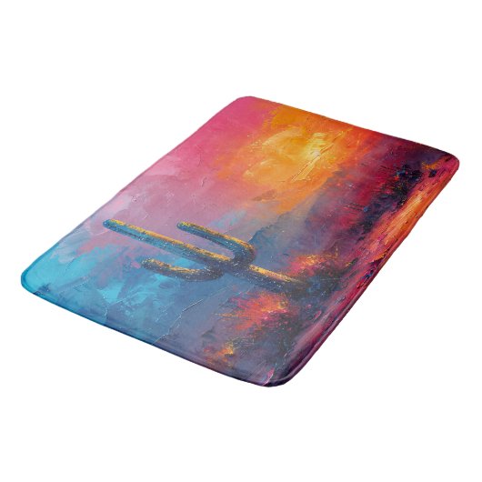 Kleurrijke Cactus schilderij woestijnlandschap Badmat (Gekanteld)