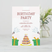 Kleurrijke Cake verjaardagsfeestje uitnodiging (Staand voorkant)