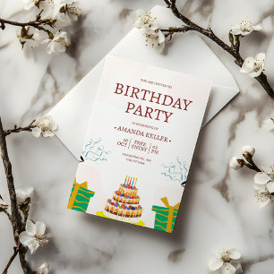 Kleurrijke Cake verjaardagsfeestje uitnodiging