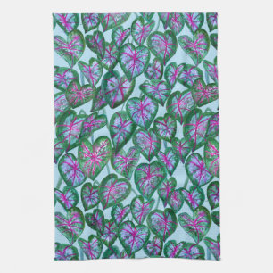 Kleurrijke Caladiumhoudende Waterverf laat roze gr Theedoek