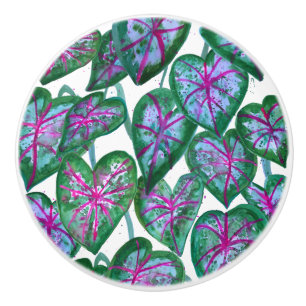 Kleurrijke CaladiumWaterverf Art Roze Groen Keramische Knop