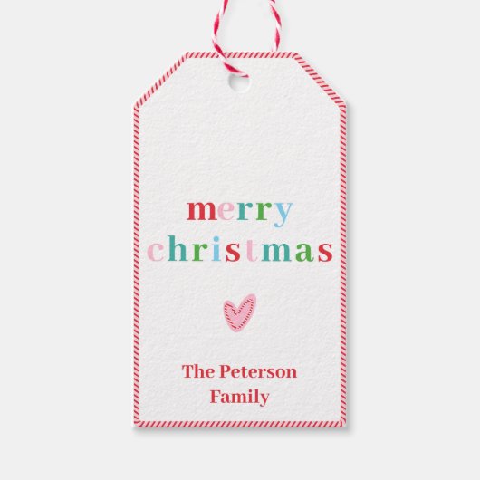 Kleurrijke Candy Cane Christmas Gift Label Cadeaulabel (Voorkant)