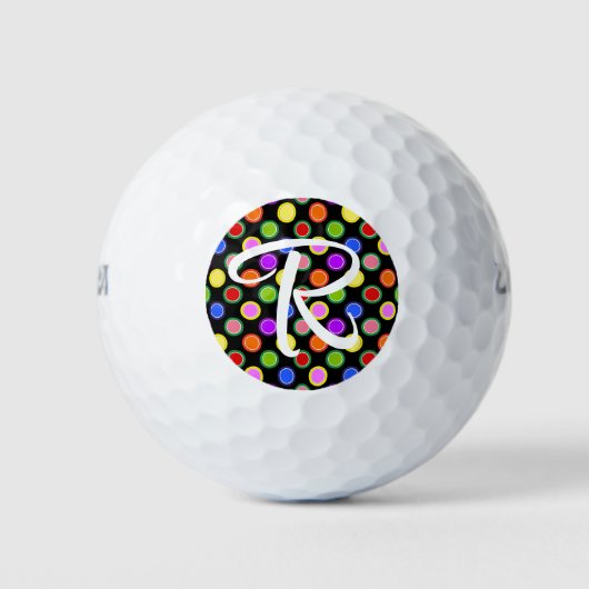 Kleurrijke Candy Fruit Stippen op Zwart Personalis Golfballen (Voorkant)