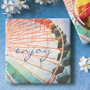 Kleurrijke Carnaval Ferris Wheel Foto Geniet Scrip Stenen Onderzetter