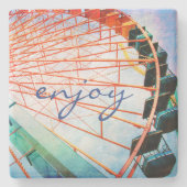 Kleurrijke Carnaval Ferris Wheel Geniet van Script Stenen Onderzetter (Voorkant)