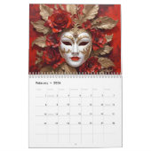 Kleurrijke carnavalsmaskers kalender (Feb 2026)