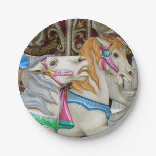 Kleurrijke carrouselpaarden papieren bordje