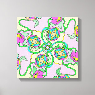 Kleurrijke cartoon bloemen oorspronkelijke kunst canvas afdruk