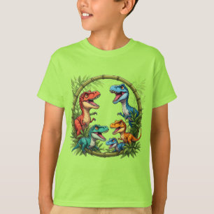 Kleurrijke Cartoon-dinosaurussen in Bamboe Frame T-shirt