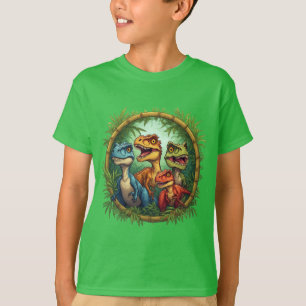 Kleurrijke Cartoon-dinosaurussen in Bamboe Frame T-shirt