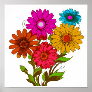 Kleurrijke Cartoon Flower Poster